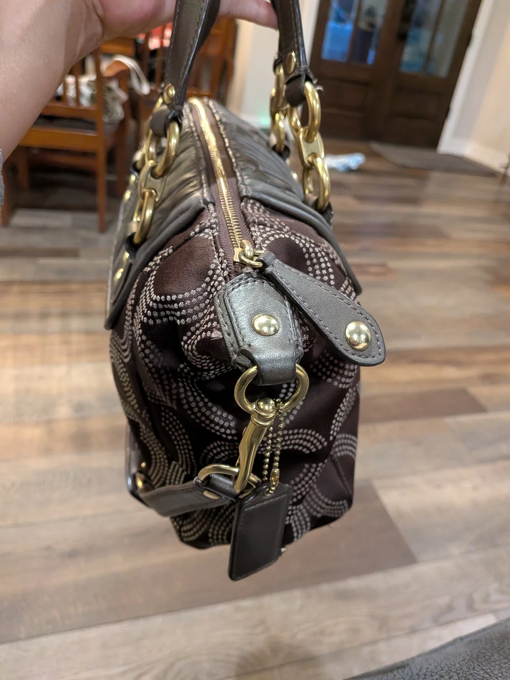 Coach Ashley Y2K Gathered Dotted Op Art Satchel Brown Bronze EUC Handbag